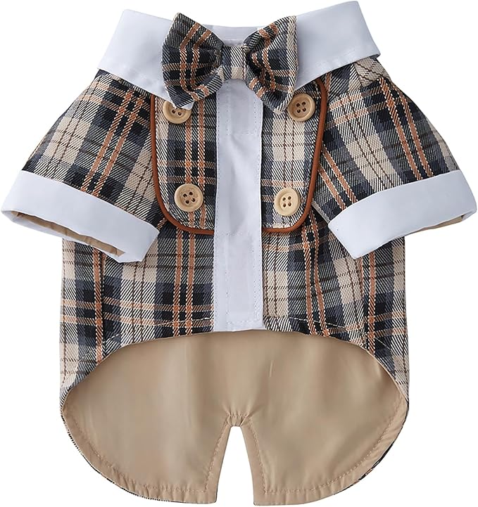 GabeFish Pets Wedding Jackets Suit for Dogs with Bow Tie Puppy Cat Formal Clothes Shirt Tuxedo (Coffee, S (Chest 12.9in/33cm))
