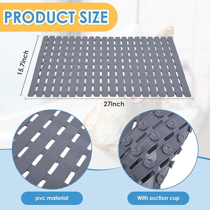 Bathtub Shower Mat, Pet Dog Bathing Non-Slip Mat, Dog Bath mat for tub, Quick Drain Bathtub Mat with Suction Cups & Drain Holes for Bathroom, 27 X 15.7 Inch (Khaki)