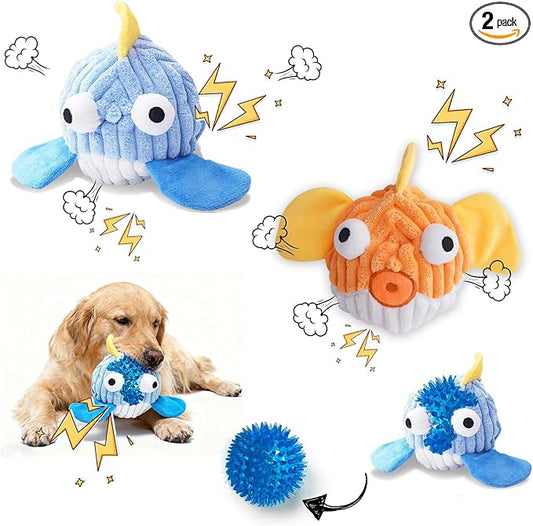 Squeak Dog Toys for Aggressive Chewers, No Stuffing Squeak Dog Chew Toys for Aggressive Chewers, Interactive Dog Toy Ball with Crinkle Paper for Medium Dogs, Large & Small Breeds (F-Whale+Fish)