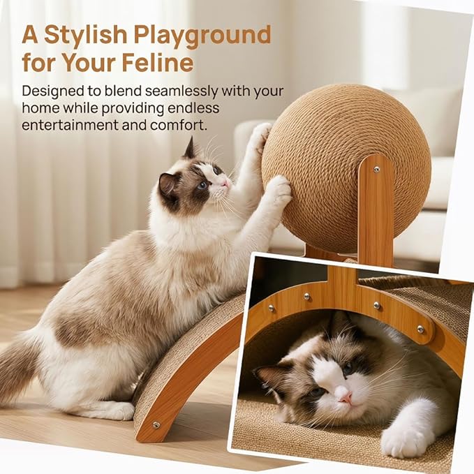 Cat Scratching Ball on Stand, 29.5/21.5/13.8inch Wobble Ball Cat Scratcher, Interactive Cat Arch Scratcher with 360° Rotating Sisal Ball, Board Ball for Indoor,Protects Furniture & Rugs (21.5inch)