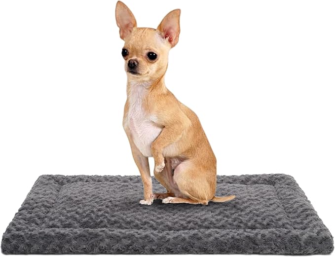 Washable Dog Bed Reversible Dog Beds for Crate Soft Fluffy Kennel Pad Anti-Slip Pet Sleeping Mat for Large Jumbo Medium Small Dogs (Grey, 24.00" x 18.00" x 1.50")
