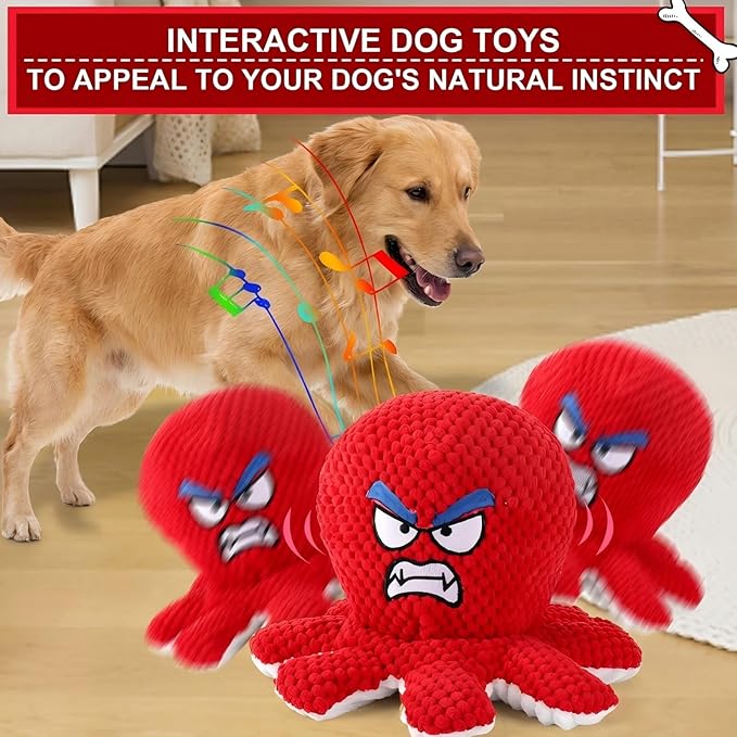 Interactive Jumping Octopus Dog Toy with Recording & Music Modes, Rechargeable Moving Squeaky Toy for Small, Medium & Large Dogs, Bouncing Pet Chew Toy to Relieve Stress & Burn Energy