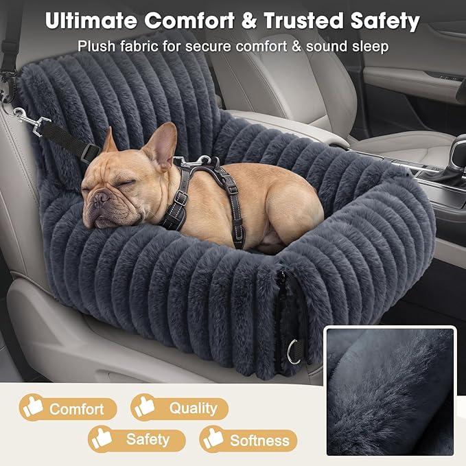 MIXJOY Dog Car Seat for Small/Medium Dogs up to 25 lbs, Multi-Functional Dog Carrier for Car with Detachable Washable Cover, Pet Travel Bed with Clip-On Safety Leash, Grey