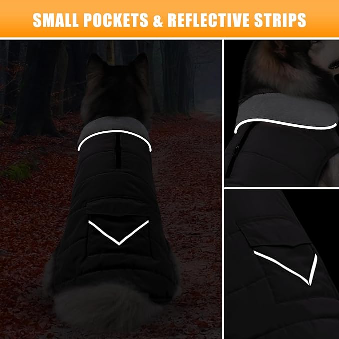 Dog Winter Jacket for Extra Large Dogs, Easy on 3XL Dog Snow Coat Velcro Waterproof Pet Puffer Clothes with Harness Hole Adjustable Reflective Quilted Pet Cold Weather Vest for Boy Male