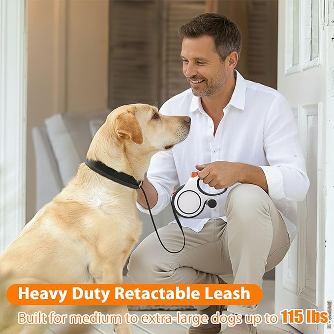 Retractable Dog Leash 26ft Heavy-Duty for Medium & Large Dogs - Upgraded Lock, Tangle-Free, Ergonomic Grip - Perfect for Walking, Running, Outdoor Training (White)