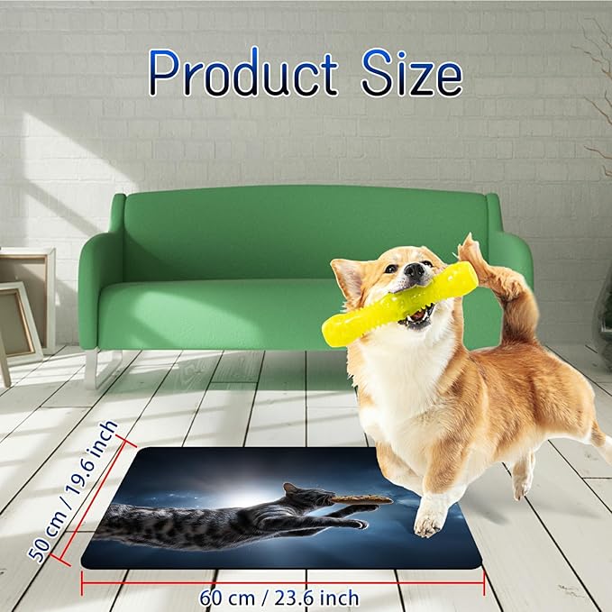 Dog Food Mat, 19.6" x 23.6" Absorbent Pet Feeding Mat for Food and Water, Waterproof Diatom Mud Pet Placemat with Non-Slip Rubber Backing, Easy Clean Cat Bowl Mat for Floors - Gray Cat Galaxy