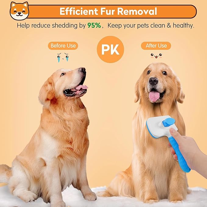 Dog & Cat Brush Kit 2PCS, Self Cleaning Slicker Brush for Pets, Upgraded Dog Brush for Shedding Massaging and Grooming, Removes Loose Undercoat & Portable Comb for Long Short Haired Dogs