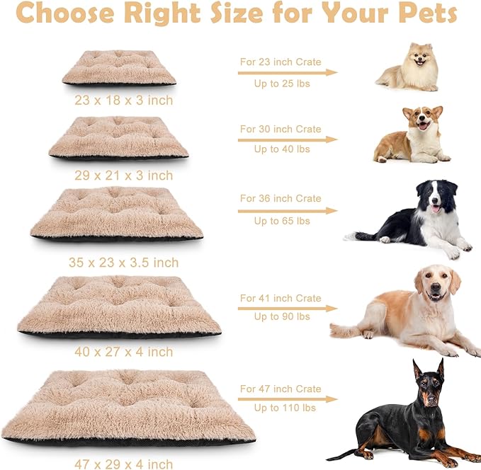 JOEJOY Dog Bed Crate Pad, Deluxe Plush Washable Dog Beds Fulffy Soft Kennel Pad Anti-Slip Pet Sleeping Mat for Small Dogs，23" x 18", Beige