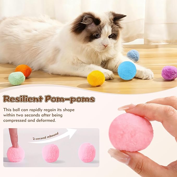 Kerros Interactive Cat Ball Toy with 1 Plastic Launcher Gun and 30 Fuzzy Pom Pom Balls, Funny Interactive Cat Toys for Indoor Self Play Cat Kitten Toys for Swatting, Biting, Hunting, Exercise