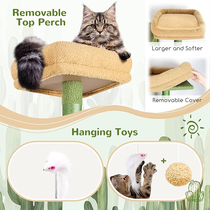 Globlazer Sturdy Cat Tree, 68-inch Large Cat Tower for Indoor Adult Cats 20 lbs Heavy Duty Cat Tree for Big Cats with Extra Large Platform, 5 Scratching Post, S68, Green