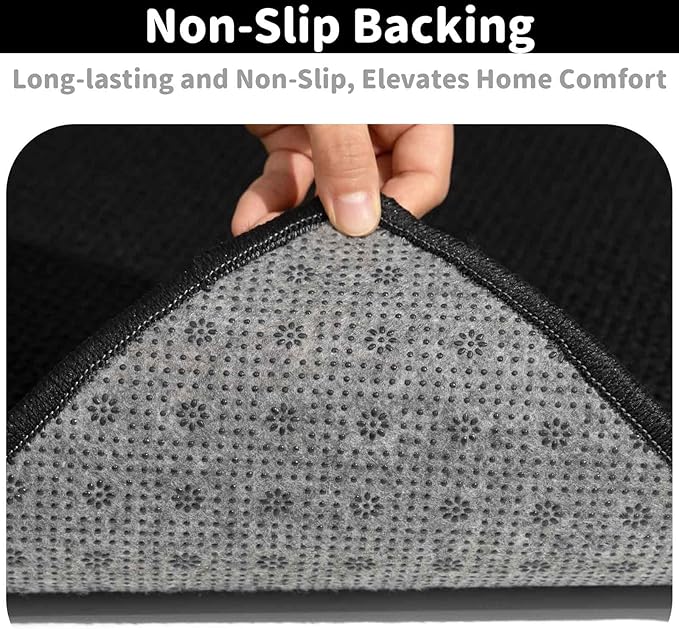 Brakki Bullnose Carpet Stair Treads, Non Slip Landing Mat for Wooden Steps Indoor, Soft Stair Rugs for Pets, Indoor Doormat for Kitchen Bathroom, Washable, 30"x30" 1pc, Black