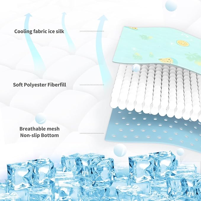 NWK Pack of 4 Pet Cooling Mat for Large Dogs -Q-Max>0.345 Ice Silk Cooling Mat for Dogs & Cats Portable & Washable Pet Cooling Blanket for Summer (4pcs, Green Fruit, 39'' X 27'' X 0.3'')