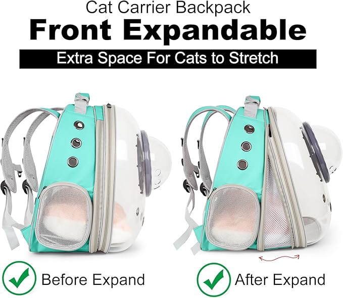 Front Extension Cat Backpack Carrier, Pet Travel Backpack for Kitten and Small Dogs, Clear Bubble Window Space Capsule Astronaut Liked Portable Vet Visit Book Bag Airline Approved