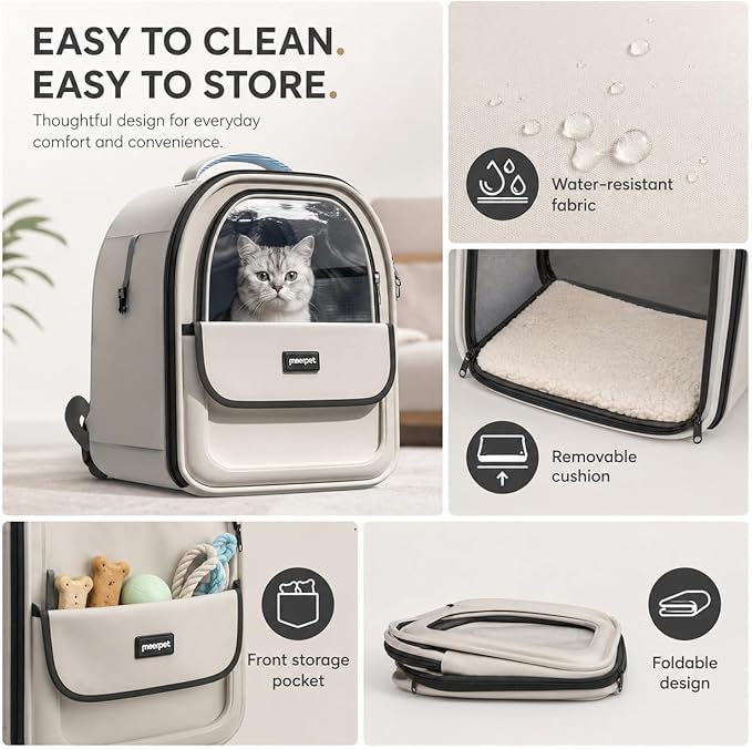 Cat Backpack Carrier for Cats and Small Dogs, Airline-Friendly Pet Carrier Backpack with Clear Window, Breathable Mesh, Soft Sided Foldable Cat Bag, Dog Backpack Carrier for Travel Vet Hiking