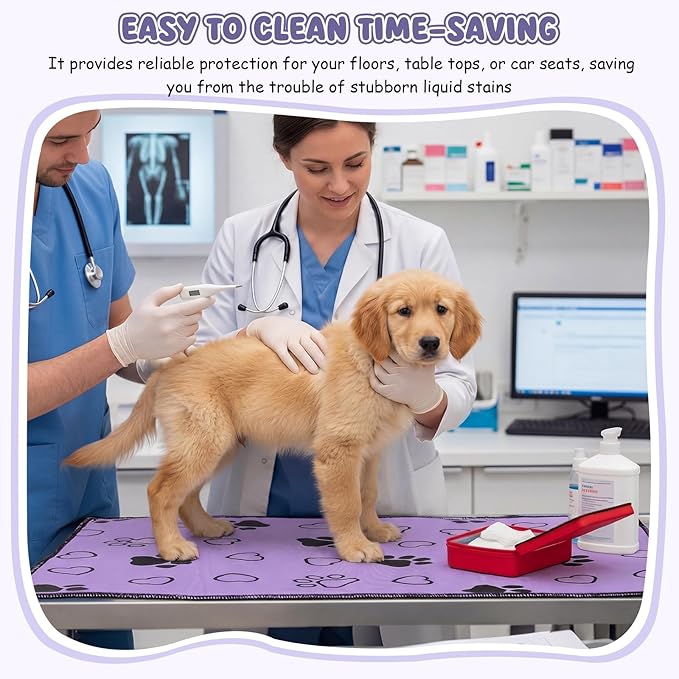AceOrbit 1 Pack 24x36 Inch Non-Slip Dog Grooming Mat for Table Dog Vet Mat Black and Purple Pet Paw Print Grooming Pad for Cat Pet Checkups Rehabilitation Bath, Waterproof and Easy to Clean