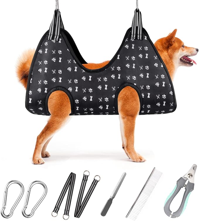 ATESON Dog Grooming Hammock Harness for Nail Trimming (L 50lb), Dog Sling Holder Hanger for Clipping Nails