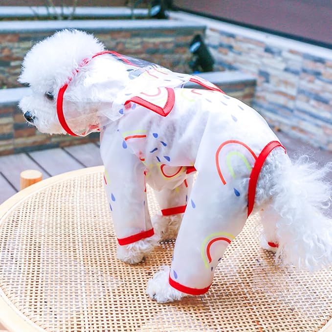 Waterproof Dog Raincoat,Full Coverage 4 Legs Dog Rain Jacket for Small Dogs,Pet Rain Coat with Hood,Reflective Strips&Leash Hole Outdoor Raincoat (Medium（for Weight 5.1-8.1 lb）, Rainbow)