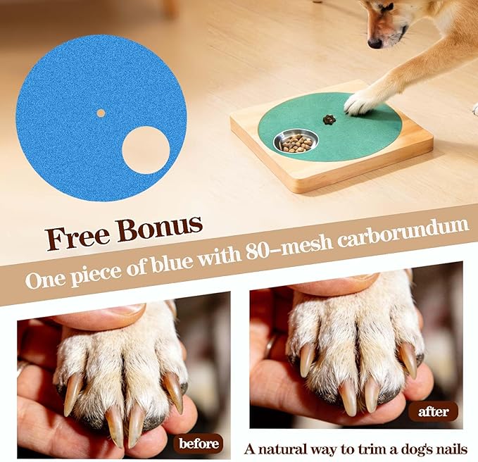 Wooden Interactive Dog Nail Scratch Board - Adjustable Resistance Rotating Style with Stainless Steel Treat Bowls for Stress-Free Paw Care