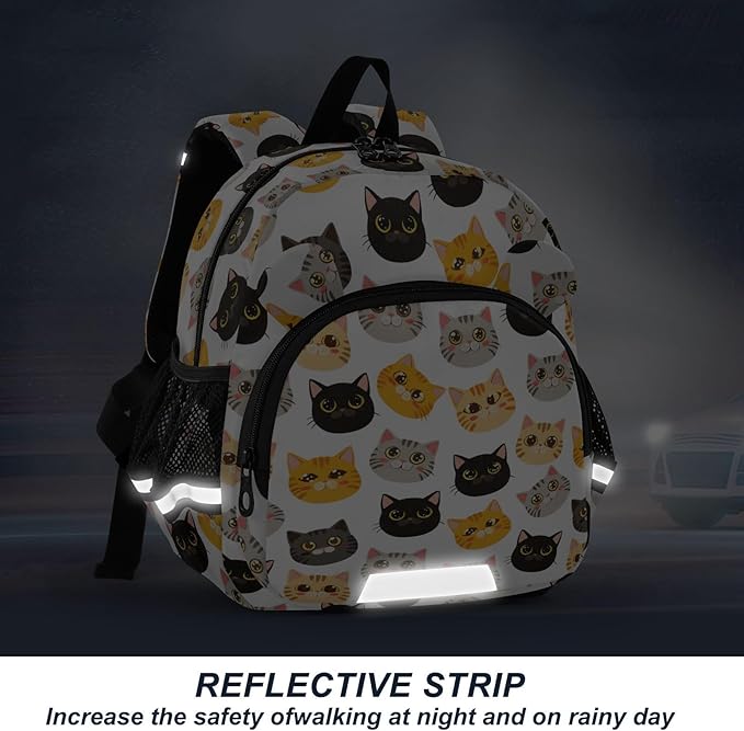 Cartoon Cats Toddler Backpack with Leash, Cute Preschool Backpack Baby Harness Bookbag, 10L