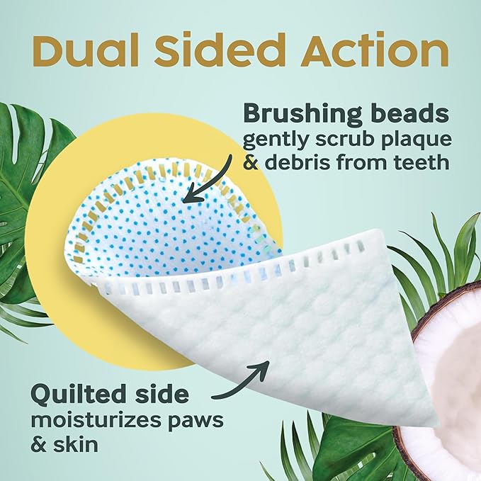 Cocopup Dog Teeth Cleaning Wipes | Pet Dental Finger Wipes | Dogs and Cats Tooth Cleaning Pads Plaque Remover Ear Nose Paws Fur Cleaners | Contains Coconut Oil | 2 Pack of 50