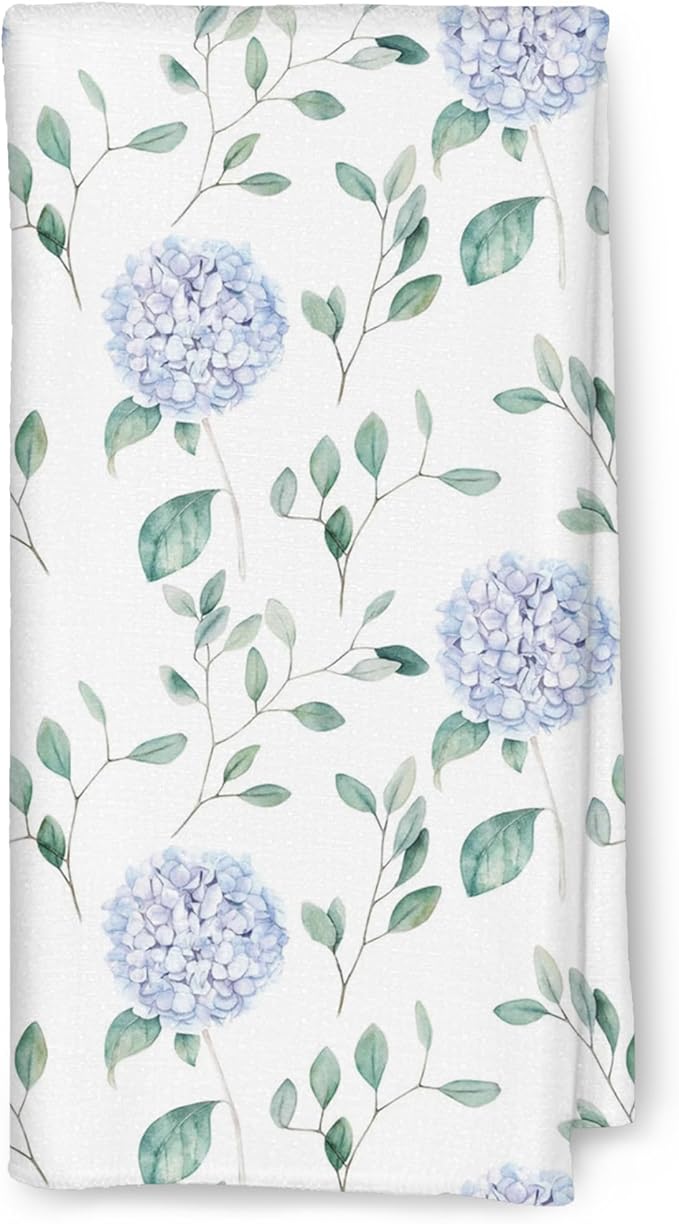 Hydrangea Kitchen Towels, Blue Hydrangea Decor Flower Hand Towels for Bathroom, Floral Kitchen Towels, Botanical Flower Dish Towels for Kitchen, Floral Bathroom Decor, 16x24 Inch