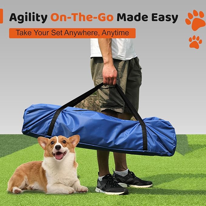 Sedeke 4 Sets Pets Agility Training Equipment - Adjustable Dog Hoop, Jump, Weave & Blind Poles, Pause Box for Outdoor Obstacle Course