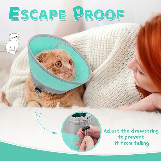 Cat Cone Collar Soft to Stop Licking, Adjustable, Foldable Lightweight Kitten Cones After Surgery Recovery for Cats & Kittens, Cat Cone Alternative, Easy Eating (Solid Green, L)