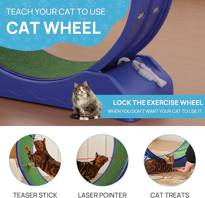 Cat Exercise Wheel, 39.4 Inch Indoor Treadmill for Cats with Carpeted Runway, Screw-Fixed Assembly for Easy Setup, Silent & Safe Fitness Equipment for Most Cats