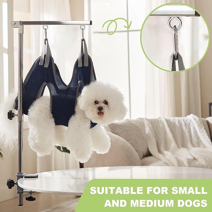 Home Dog Grooming Table Arm with Hammock 35" Height Adjustable Dog Grooming Arm with Clamp No-Sit Haunch Holders Loop Noose Stainless Steel(Grooming Table Not Included)