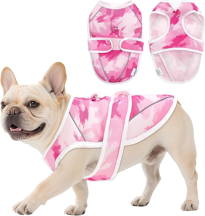 Dog Cooling Vest – Lightweight Pet Cooling Shirt 3D Breathable Mesh, Reflective Strips & UV Protection for Walking, Hiking, Park – Adjustable Fit Dog Cooler Jacket with D-Ring U-DCV01M
