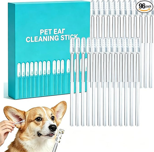 96 Pcs Pet Ear Cleaning Stick, Adhesive Ear Cleaning Tools for Dog and Cat, Sticky Resin Head, Gentle Safety Pets Earwax Removal Tools
