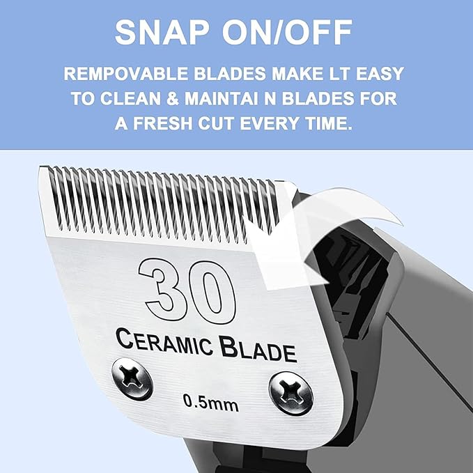 3Pack #30 Blade Dog Grooming Clipper Replacement Blades Compatible with Wahl/Oster Dog Clippers,Detachable Ceramic Blade & Stainless Steel Blade,Size-30, 1/50-Inch Cut Length (64260)