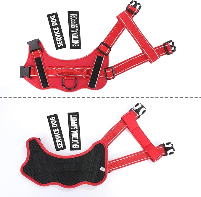 voopet Service Dog Harness, Emotional Support Pet Vest Harness, Reflective Breathable and Adjustable No-Pull ESA Dog Harness for Small Medium Large Dogs (with 4 PCS Removeable Tags)