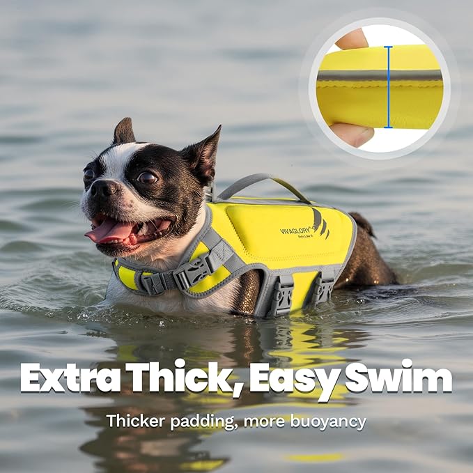 VIVAGLORY High Buoyancy Dog Life Vest, Swimming Vest with Handle, Dog Life Jacket for Swimming & Boating, Buoyancy for Puppy Doggy, XS, Yellow