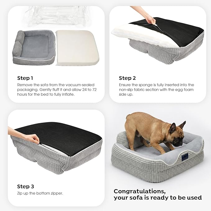 Veehoo Cute Dog Bed for Medium Sized Dogs, Orthopedic Waterproof Medium Pet Beds with Sides, High Back Non-Slip Bottom and Egg-Crate Foam Pet Couch Sofa with Washable Removable Cover Grey, 28"