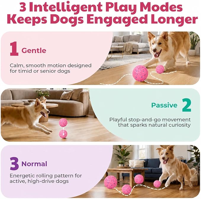 Interactive Dog Ball for Medium & Large Dogs, Automatic Moving Dog Toy with Motion Activation, USB Rechargeable Self Rolling Ball for Boredom Relief, Indoor Exercise & Independent Play