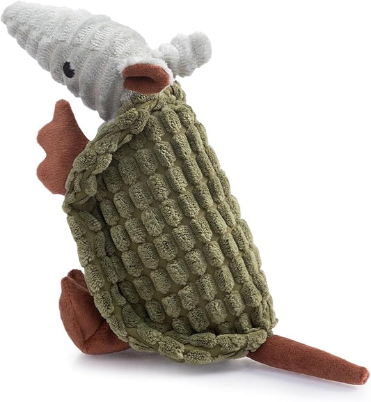 Hollypet Plush Dog Squeaky Toy Stuffed Armadillo Animal Pet Puppy Chew Toys with Clean Teeth for Small Medium Large All Breed Sizes Dogs, Olive Green, 8 in