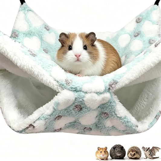 Guinea Pig Ferret Hammock for Cage - Machine Washable Double-Decker Hanging Bed - Fits Sugar Glider,Rat,Hamster,Gerbil - 13.3" x 13.3" - Love Green Pattern