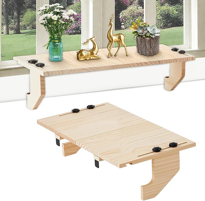 Window Plant Shelf Stands, 22" Sill Extender for Indoor Plants-Verify Sizing First-Adjustable Window Sill Extender, Wooden Cat Perch, Floating Table, No Drilling Without Damage Renter Friendly Design