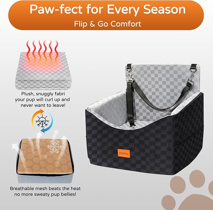 Dog Car Seats for Small Medium Dogs Up to 35lbs | Elevated Dog Booster Seat with Detachable Washable Cover & Cushion | Memory Foam Pet Car Travel Seat with Safety Belt and Storage Pockets (Black Grey)