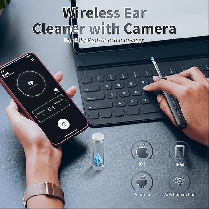 AIFINI Ear Wax Removal, Ear Cleaner with Camera and Light, FSA - HSA Eligible, Ear Wax Removal Tool Camera with 1080P, Ear Cleaning Kit with 6 Spoons, Otoscope for iOS & Android (Black)