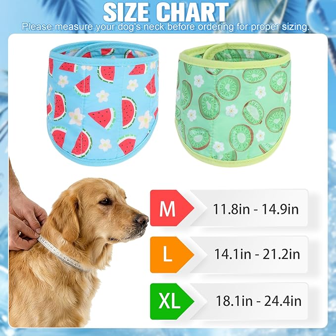 EXPAWLORER Dog Cooling Bandana - 2 Pack Instant Cool Chill Out Dog Scarf, Adjustable Summer Outdoor Ice Neck Cooler Vest, SAP Ice Crystal Powder Physical Cooling Pet Handkerchiefs, Fruits X-Large