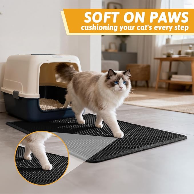 Pieviev Cat Litter Mat Double Layer Waterproof Urine Proof Trapping Mat 1 Pack (Black, 30x24 Inch (Pack of 1))