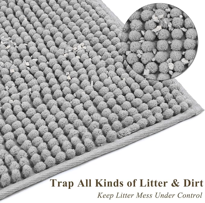 VIVAGLORY Cat Litter Mat Softgrip Litter Trapping Mat, Muddy Litterbox Rug for Indoor & Floor, Machine Washable Easy Clean Soft Microfiber for Cat, 35"× 25", Grey