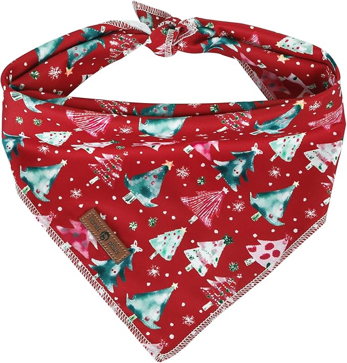 lionet paws Christmas Dog Bandana,Christmas Tree Fabric Dogs Kerchief for Small Medium Dogs,Dog Cotton Red Triangle Bibs Scarf for Girl Boy
