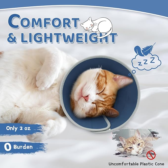 Cat Cone Collar Soft to Stop Licking, Adjustable, Foldable Lightweight Kitten Cones After Surgery Recovery for Cats & Kittens, Cat Cone Alternative, Easy Eating (Solid Blue, L)