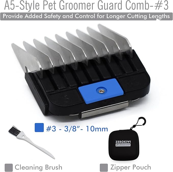 Professional A5-Style Animal Clipper Stainless Steel Color-Coded Snap-on Attachment Guard Guide Comb, 1/8"-1" Compatible with Wahl KM Series Oster A5 Andis Detachable Blade Pet Dog Groomers (#3-3/8")