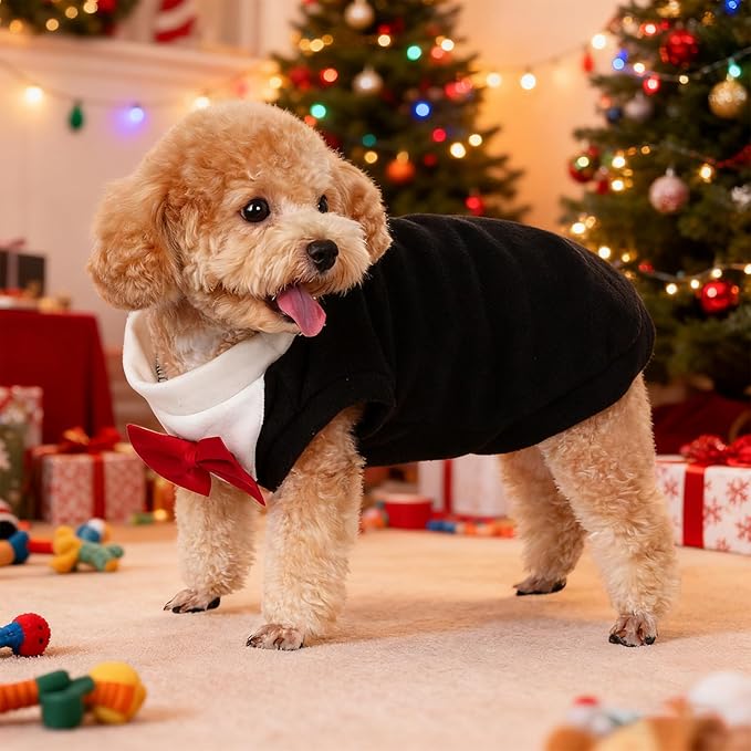 Dog Suit with Bow Tie Pet Tuxedo for Small Medium Dogs Cats Formal Clothes Puppy Outfits for Halloween Wedding Birthday (Black, Large)