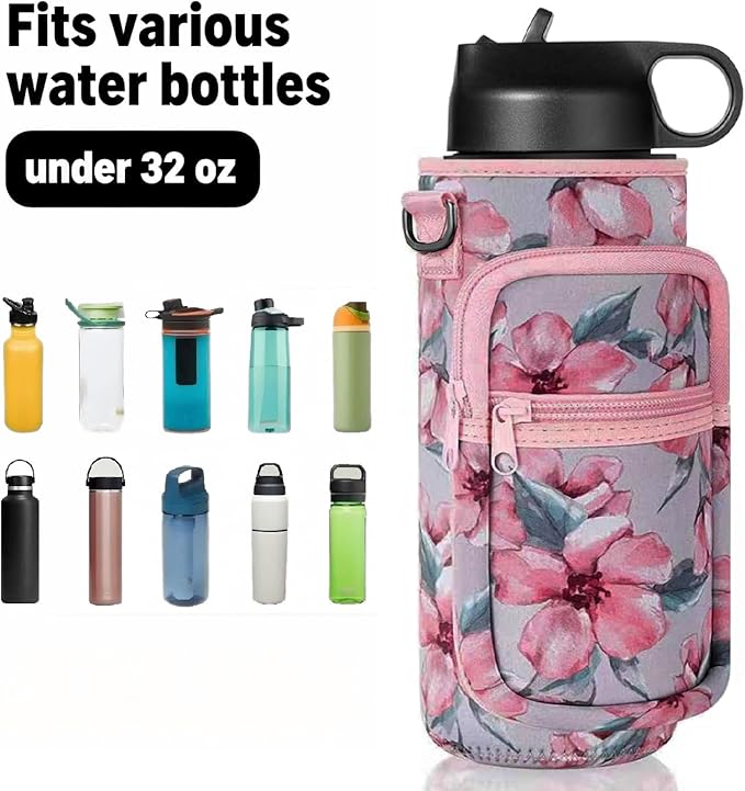 Water Bottle Holder with Strap, Insulated Crossbody Sling Bag, Carrier with Phone Pocket for Walking Hiking Camping Fishing