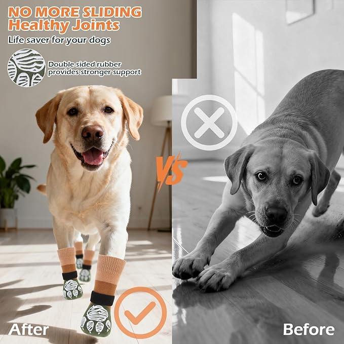 EXPAWLORER Anti Slip Dog Socks to Prevent Licking Paws, Dog Shoes for Hot Pavement, Dog Booties for Hardwood Floors, Dog Boots & Paw Protectors with Grippers for Small Medium Large Senior Dogs XS